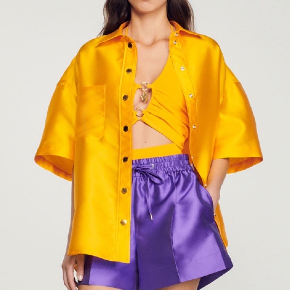 Sandro Oversized Satin Shirt in GOLDEN YELLOW! - Picture 3 of 3